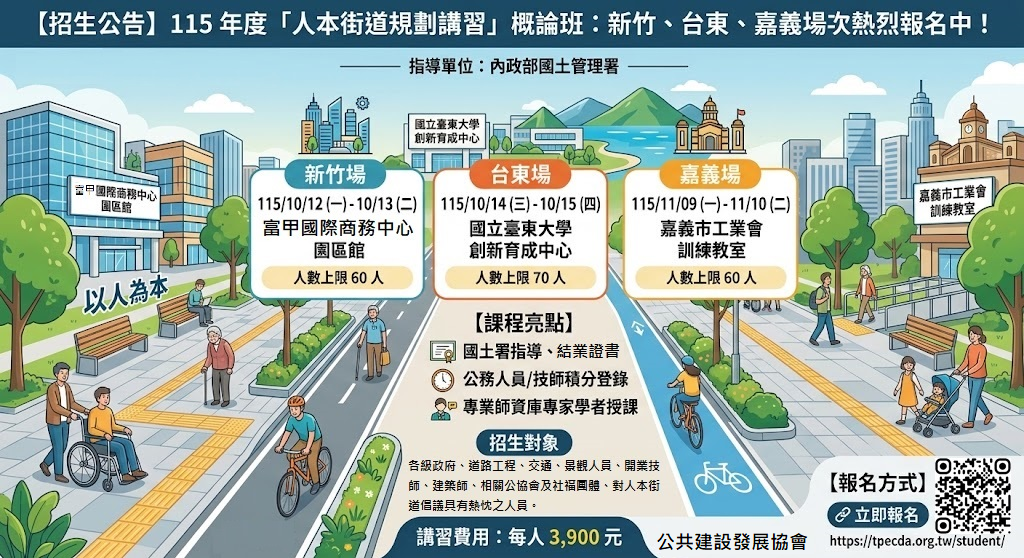 【招生公告】「人本街道規劃講習」概論班：新竹、台東、嘉義場次熱烈報名中！